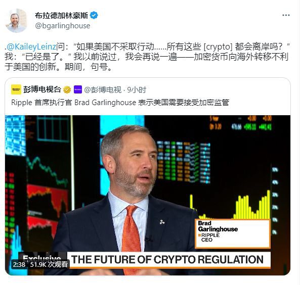 Ripple 首席執行官加反對美國對加密貨幣的戰爭